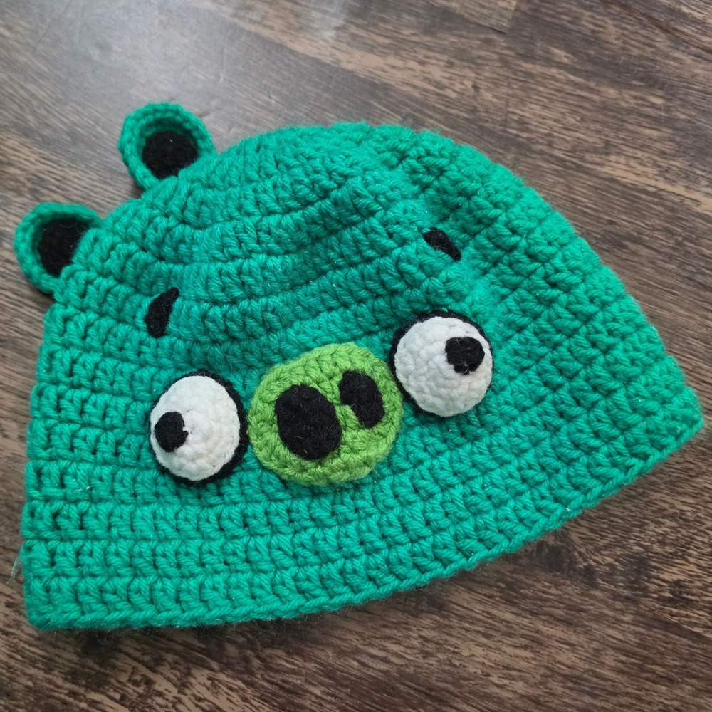 ANGRY BIRDS Crochet Beanie Kids One‎ Size Green Bad Piggies Knit Hat